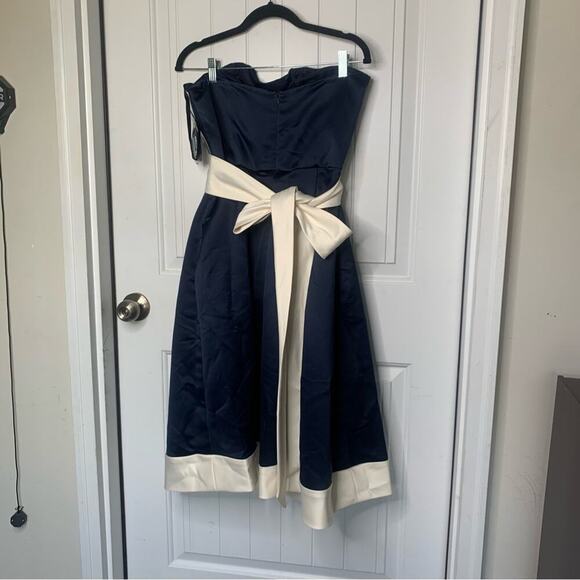 Alfred Sung satin color block retro tea length contrast trim bridesmaid dress 8 - Picture 4 of 8